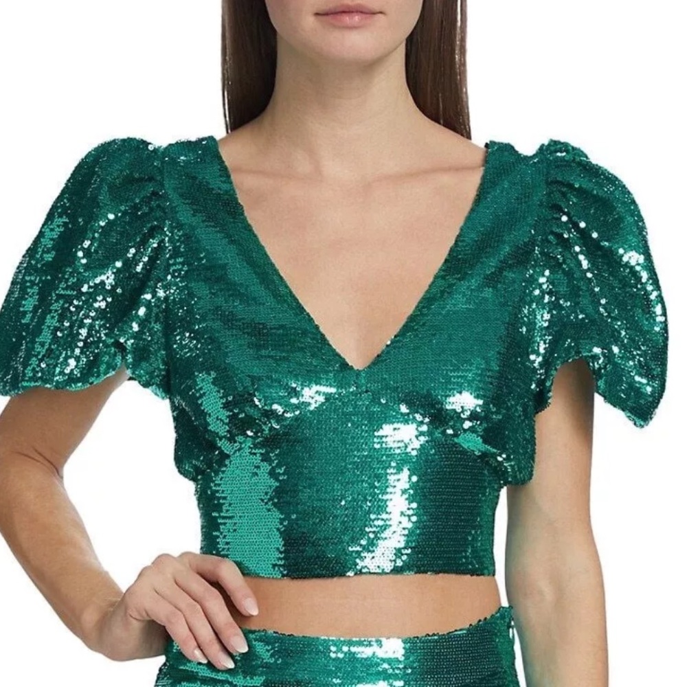 NWT Love The Label Green Sequin Crop Top Size XS